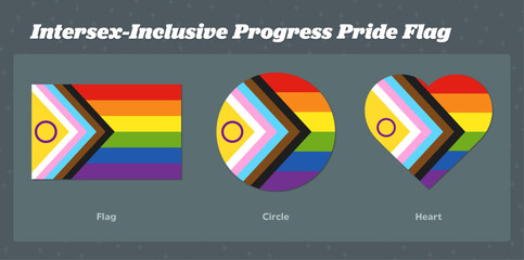 Intersex-Inclusive Progress Rainbow Pride Flag Vector Graphics: Flag, Circle, Heart Shapes