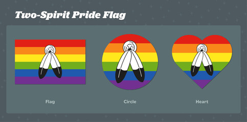 Two-Spirit Rainbow Pride Flag Vector Graphics: Flag, Circle, Heart Shapes
