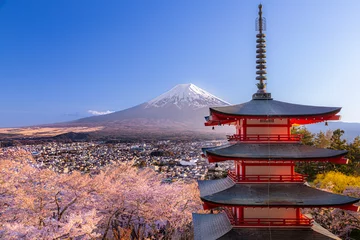 Papier Peint photo Mont Fuji mt fuji temple japan