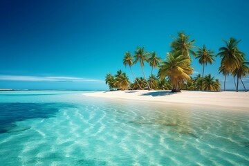 Obraz na płótnie Canvas beach with palm trees, beautiful sandy beach, Tropical beach, Generative AI