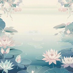 Fototapeta na wymiar pond adorned with delicate lotus flowers with copy space 