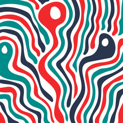 hand drawn flat groovy psychedelic pattern, colorful leaky lines