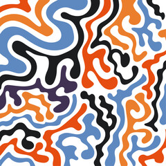 hand drawn flat groovy psychedelic pattern, colorful leaky lines