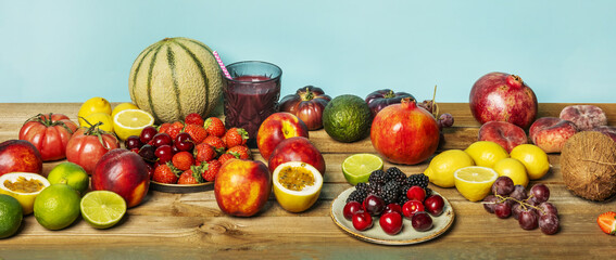 banner with a lot of seasonal fruit