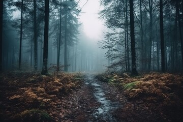 Fototapeta premium fog in the forest with AI-Generated Images