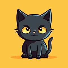 Cute kitten, kawaii anime, black cat, magical Halloween, pet animal, flat vector, illustration clipart, children's design, witchcraft theme, Halloween witch, enchanting kitten, playful pet, vector art