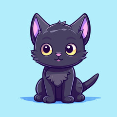 Cute kitten, kawaii anime, black cat, magical Halloween, pet animal, flat vector, illustration clipart, children's design, witchcraft theme, Halloween witch, enchanting kitten, playful pet, vector art
