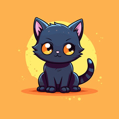 Cute kitten, kawaii anime, black cat, magical Halloween, pet animal, flat vector, illustration clipart, children's design, witchcraft theme, Halloween witch, enchanting kitten, playful pet, vector art
