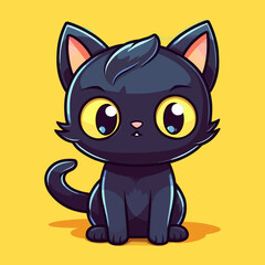 Cute kitten, kawaii anime, black cat, magical Halloween, pet animal, flat vector, illustration clipart, children's design, witchcraft theme, Halloween witch, enchanting kitten, playful pet, vector art