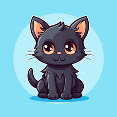 Cute kitten, kawaii anime, black cat, magical Halloween, pet animal, flat vector, illustration clipart, children's design, witchcraft theme, Halloween witch, enchanting kitten, playful pet, vector art