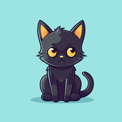Cute kitten, kawaii anime, black cat, magical Halloween, pet animal, flat vector, illustration clipart, children's design, witchcraft theme, Halloween witch, enchanting kitten, playful pet, vector art