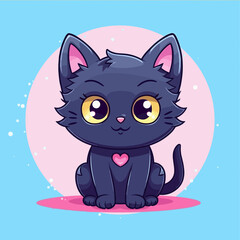 Cute kitten, kawaii anime, black cat, magical Halloween, pet animal, flat vector, illustration clipart, children's design, witchcraft theme, Halloween witch, enchanting kitten, playful pet, vector art