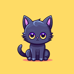  Black magical halloween witch kitten Cat.  Pet domestic Animal. Flat vector illustration clipart for children