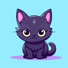  Black magical halloween witch kitten Cat.  Pet domestic Animal. Flat vector illustration clipart for children