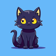  Black magical halloween witch kitten Cat.  Pet domestic Animal. Flat vector illustration clipart for children