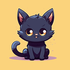  Black magical halloween witch kitten Cat.  Pet domestic Animal. Flat vector illustration clipart for children