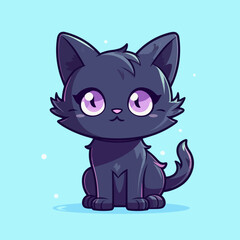  Black magical halloween witch kitten Cat.  Pet domestic Animal. Flat vector illustration clipart for children