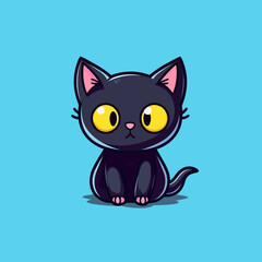  Black magical halloween witch kitten Cat.  Pet domestic Animal. Flat vector illustration clipart for children