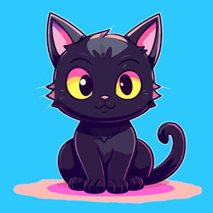  Black magical halloween witch kitten Cat.  Pet domestic Animal. Flat vector illustration clipart for children