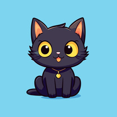  Black magical halloween witch kitten Cat.  Pet domestic Animal. Flat vector illustration clipart for children