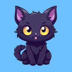  Black magical halloween witch kitten Cat.  Pet domestic Animal. Flat vector illustration clipart for children