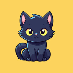  Black magical halloween witch kitten Cat.  Pet domestic Animal. Flat vector illustration clipart for children