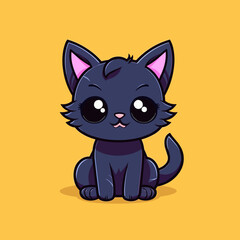  Black magical halloween witch kitten Cat.  Pet domestic Animal. Flat vector illustration clipart for children