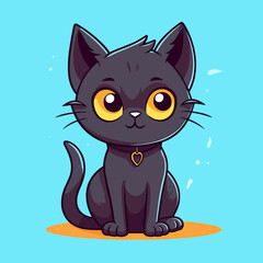  Black magical halloween witch kitten Cat.  Pet domestic Animal. Flat vector illustration clipart for children