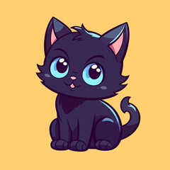  Black magical halloween witch kitten Cat.  Pet domestic Animal. Flat vector illustration clipart for children