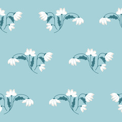 Ręcznie rysowane białe kwiatki na jasnym tle. Kwiatowy wzór wektorowy. Prosty design do wykorzystania na tkaninach lub w innych projektach. Wzór powtarzalny.