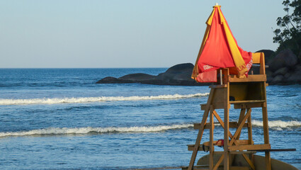 Lifeguard parasol on Ubatuba beach São Paulo Brazil
