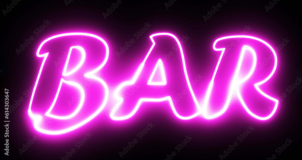 Poster bar text font with light. luminous and shimmering haze inside the letters of the text bar. bar neon 