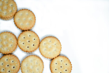 Multiple biscuits on white background