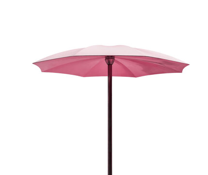 Pink beach umbrella isolated cutout on transparent