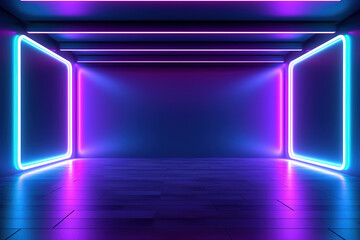 Abstract trendy neon background. Glowing frame with copy space. Empty stage, fashion podium for product displaying. Ai generative