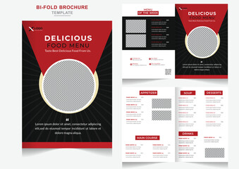 Creative bifold restaurants food menu brochure flyer template. Delicious fast food bifold brochure template