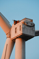 The biggest wind generator in the world. Close-up of the
base of the wind generator. Renewable...
