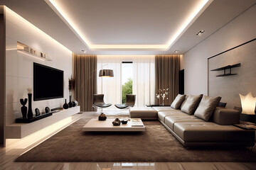 modern living room with leather couch