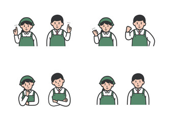 色々な表情のスーパーの店員のイラストセット