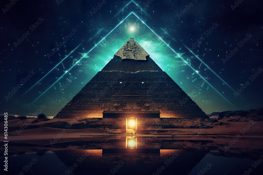 Poster an image of a pyramid in the desert. generative ai.