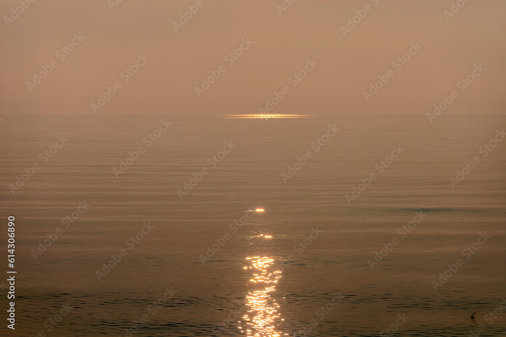 Poster Misty sunrise over Lake Michigan in Wisconsin