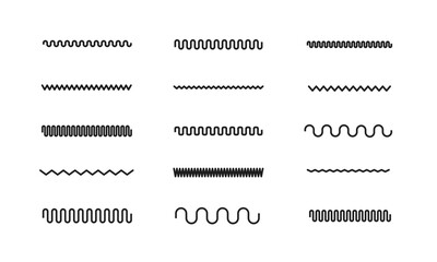 波とギザギザ状の下線のセット/ラインフレーム/要素/あしらい/イラスト/ベクター