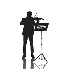 Violinist isolated vector silhouette. Musician standing and playing violin