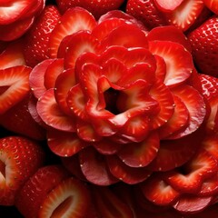 A delightful pile of sliced ripe red strawberries, a vibrant and tempting arrangement. Generative AI