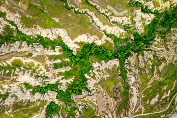 Aerial view of fault crack and canyon