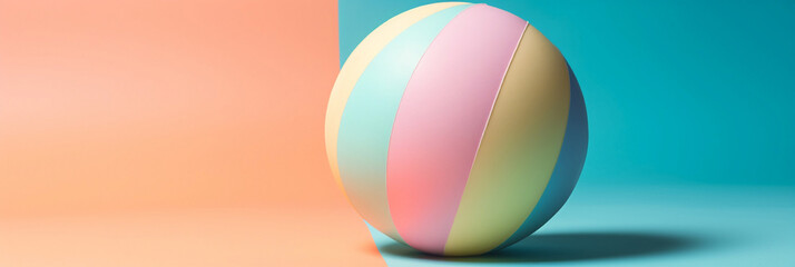 Single beach ball with a pastel backdrop, Generative AI