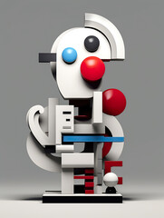 A white robot with a red nose and blue eyes. Generative AI.