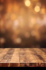 배경이 흐릿한 빈 나무 테이블 상판. 인공지능 생성