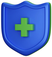 3D render shield protection with cross healthcare sign icon illustration