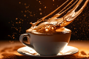 Aromatic coffee splashing in black background